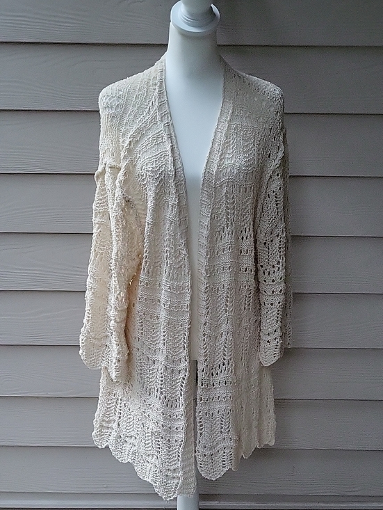 POL Sweaters - POL Open-Front Crochet Cardigan in Cream Size Small
